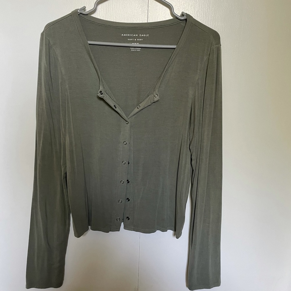 American Eagle Long Sleeve Olive Shirt